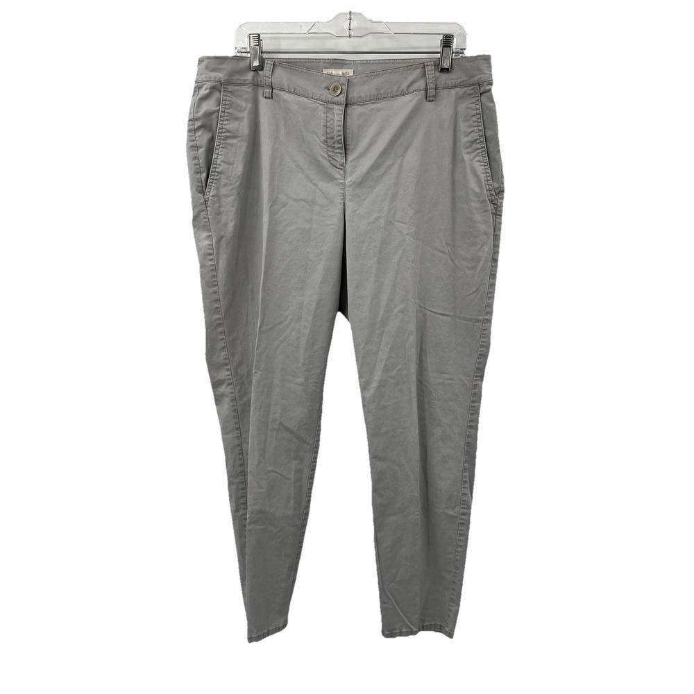 Eileen Fisher Chino Pants Taupe Tan Side Pockets Tapered Legs‎ Organic Cotton L